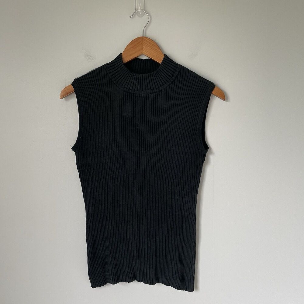 Clio II Vintage Silk Blend Knit Ribbed Tank Top Shirt Black Women's Size 2X